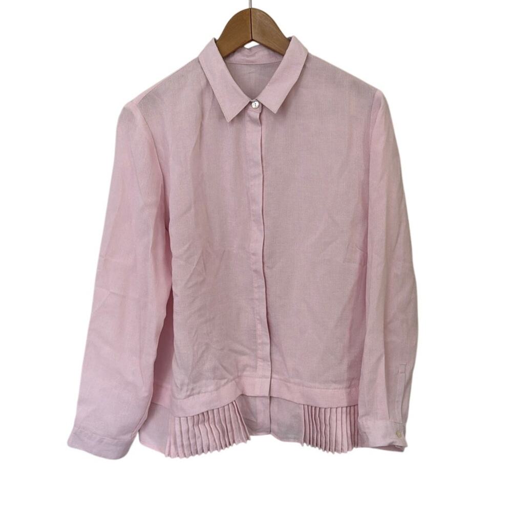 Fridaze Pleated Hem Linen Button Down Shirt Blush Pink Size Small New